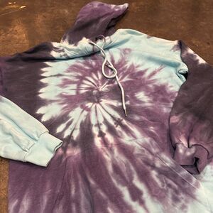 NOBO Tie Dye Purple/Blue Hoodie Long Sweatshirt Size M (7-9) Pocket Hippie Boho